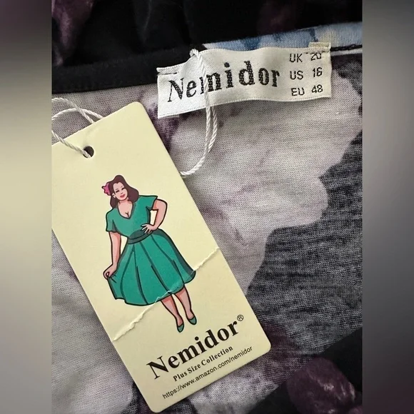 Nemidor Plus Size Floral Attached Sash Belt Dress 16 - Picture 2 of 8